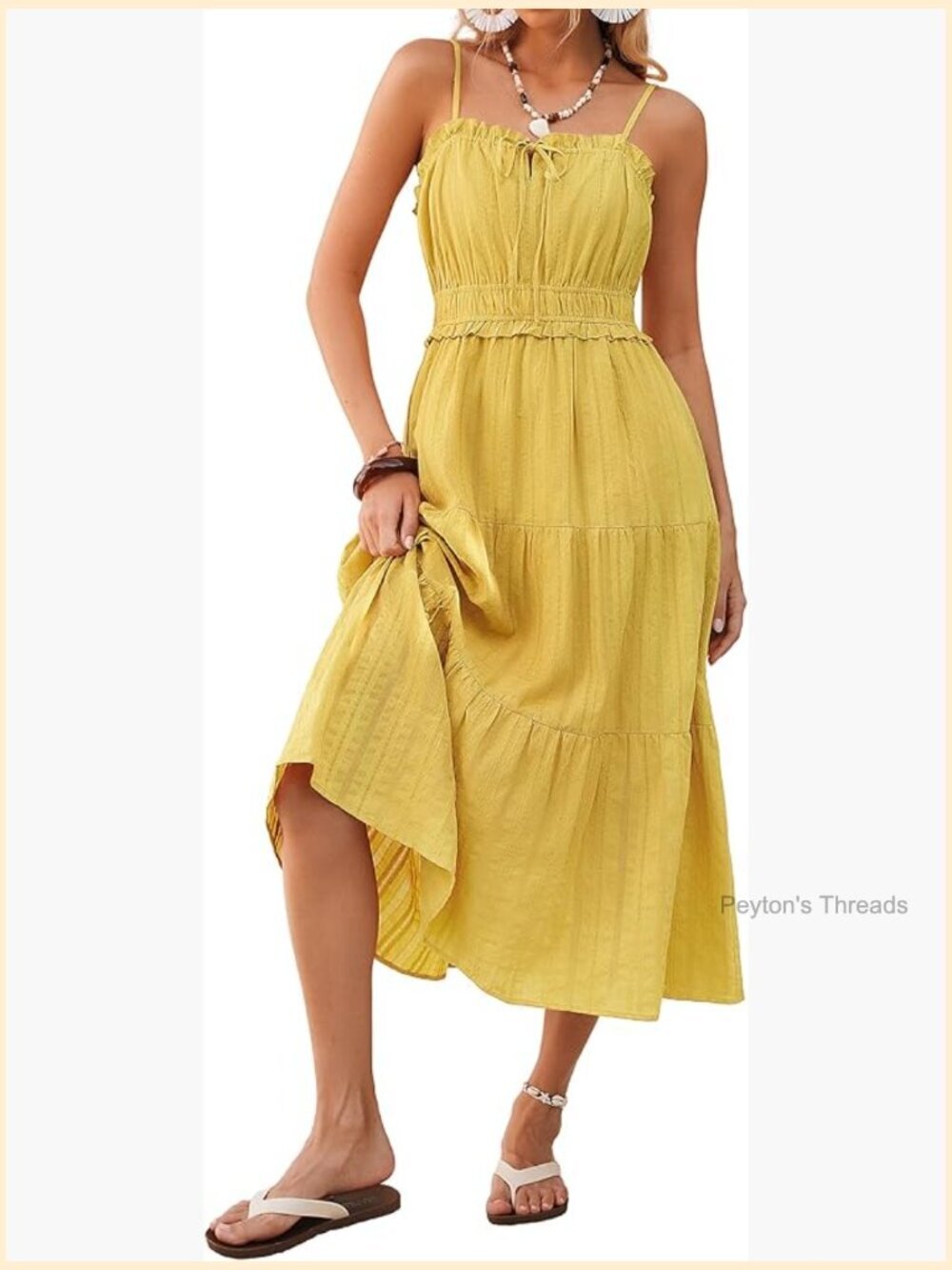 Spaghetti Strap Sleeveless Elastic Waist Midi Sundress with Pockets, Boho Beach